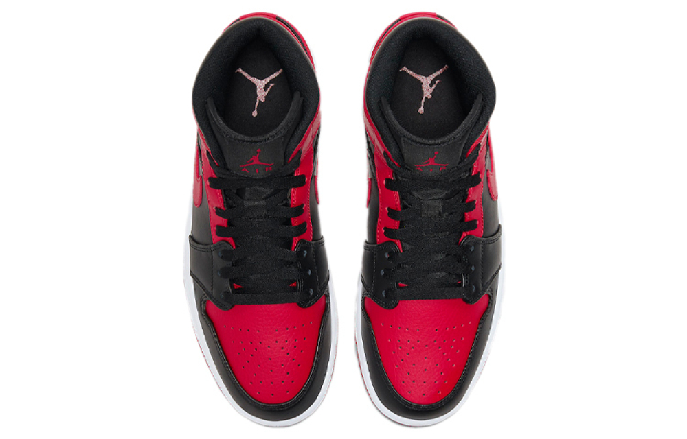 Jordan Air Jordan 1 mid "red and black" synthetic leather small non-slip shock absorption, non-slip, wear-resistant high-top retro basketball shoes men's black, red and white