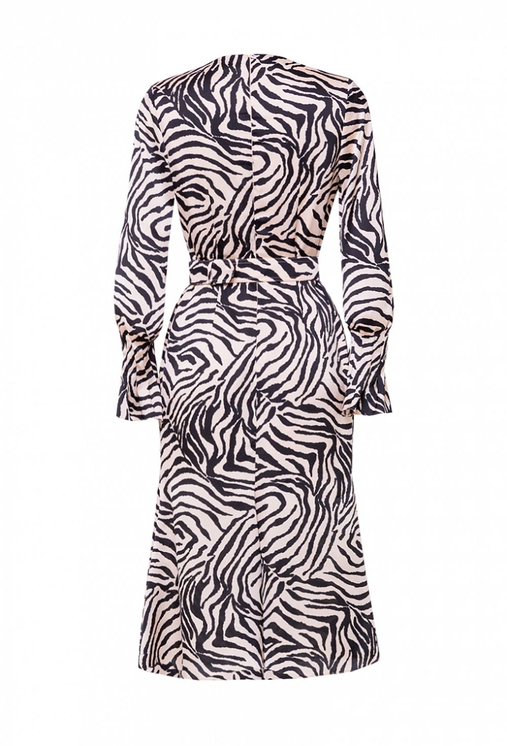 Платье шёлковое, юбка-годе бежевое с черным рисунком 04-06-22 SS