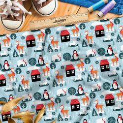 Ткань муслин маленький городок северных животных