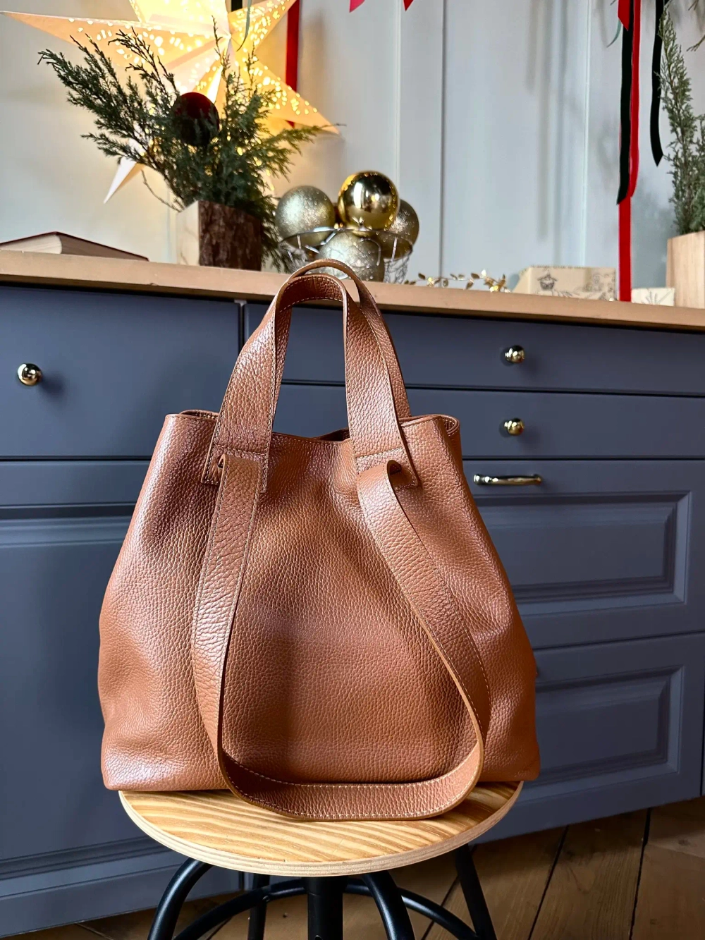 Женская сумка-шоппер из натуральной кожи цвета whisky