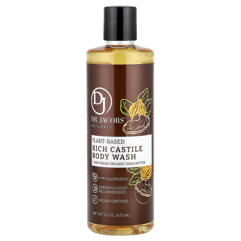 Dr. Jacobs Naturals, насыщенный кастильский гель для душа, органическое масло ши, закупленное на основе растительных ингредиентов, 473 мл (16 унций)