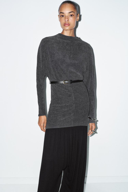 ZARA ПЛАТЬЕ ИЗ МЯГКОЙ ТКАНИ С РЕМНЕМ, АНТРАЦИТОВО-СЕРЫЙ