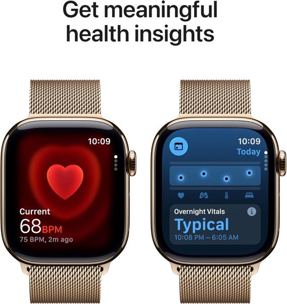 Умные часы Apple Watch Series 11 42 мм из титана золотого цвета, миланский сетчатый браслет золотого цвета
