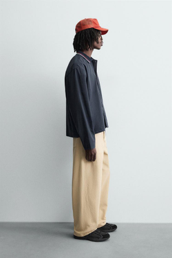 ZARА РУБАШКА С ВЫШИТЫМ ВОРОТНИКОМ В РУБЧИК, МОРСКОЙ СИНИЙ