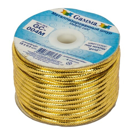 Шнур "Gamma", 4 мм, металлизированный, цв.золото