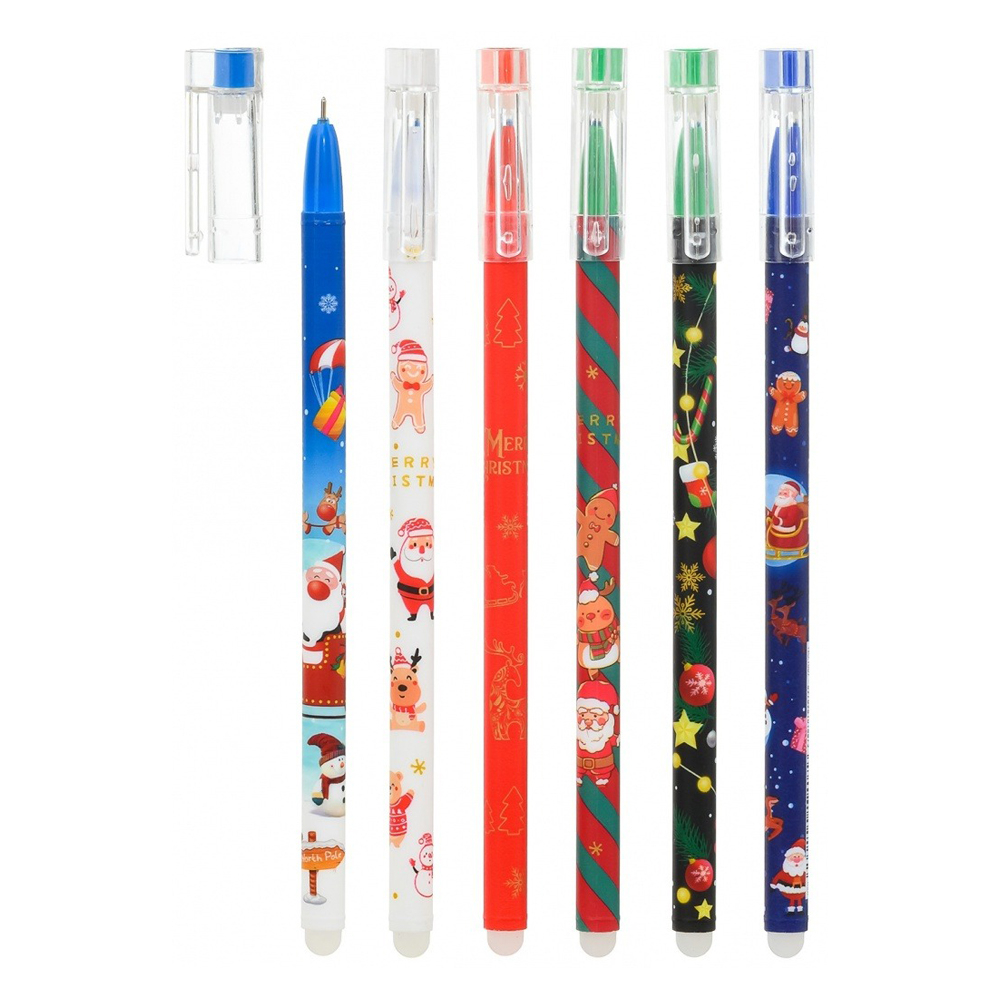 Ручка гелевая, пиши-стирай, Basir, синие чернила, серия "Новогодние", разноцветный корпус