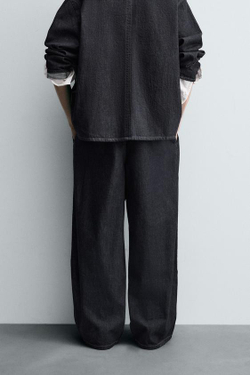 ZARA ДЖИНСЫ WIDE-LEG СО СКЛАДКАМИ, МОРСКОЙ СИНИЙ