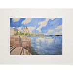 Картина авторская акварельная в паспарту 30х40 см на стену для интерьера "Набережная в Питере"