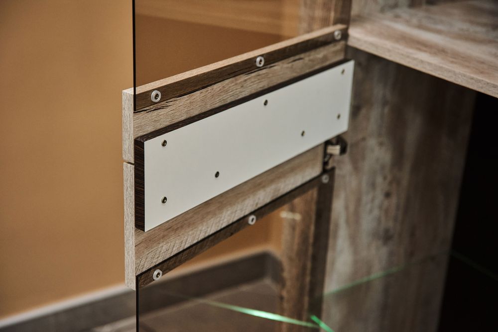 Коллекция Хилтон Витрина №1 ПРАВАЯ (БЕЗ ПОЛОК) Дуб юкон/Гранж (набор)