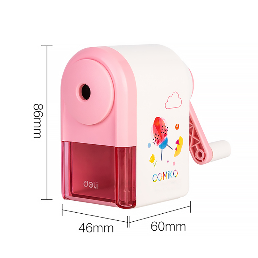 Точилка DELI "Comiko" механическая, 1 отверстие, с контейнером, ассорти