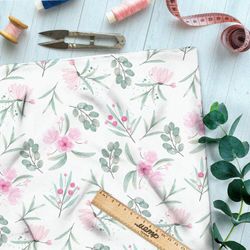 Ткань дюспо акварельные бледные цветы и листья