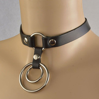 Черный кожаный чокер с 2 кольцами Соло Sitabella BDSM Accessories 3395-1