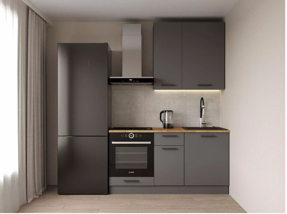 Кухонный гарнитур Антрацит (графит) 1600 мм столешница 38 мм, верхние шкафы 950 мм