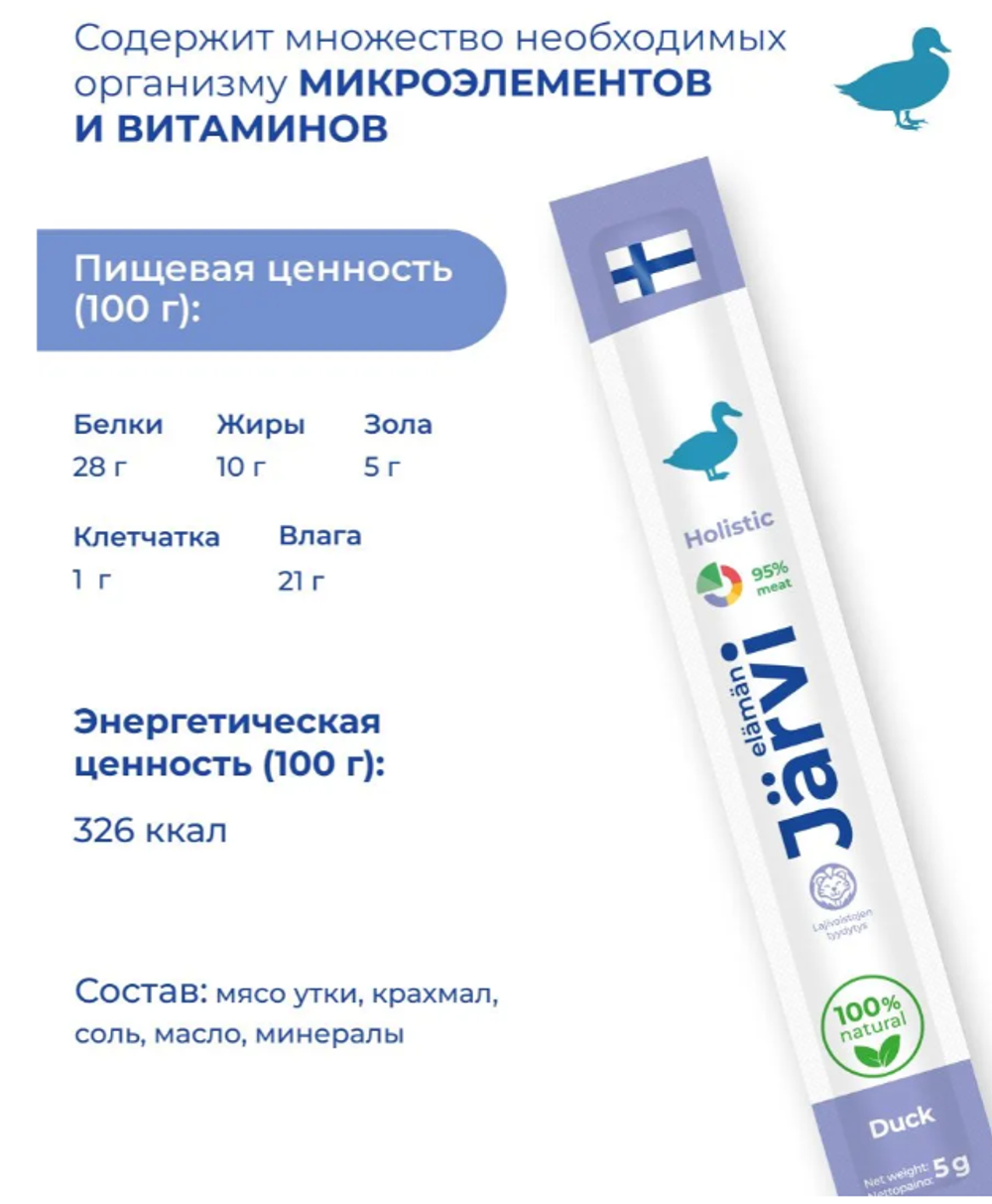 Jarvi мясные колбаски для щенков и собак с уткой, 1шт