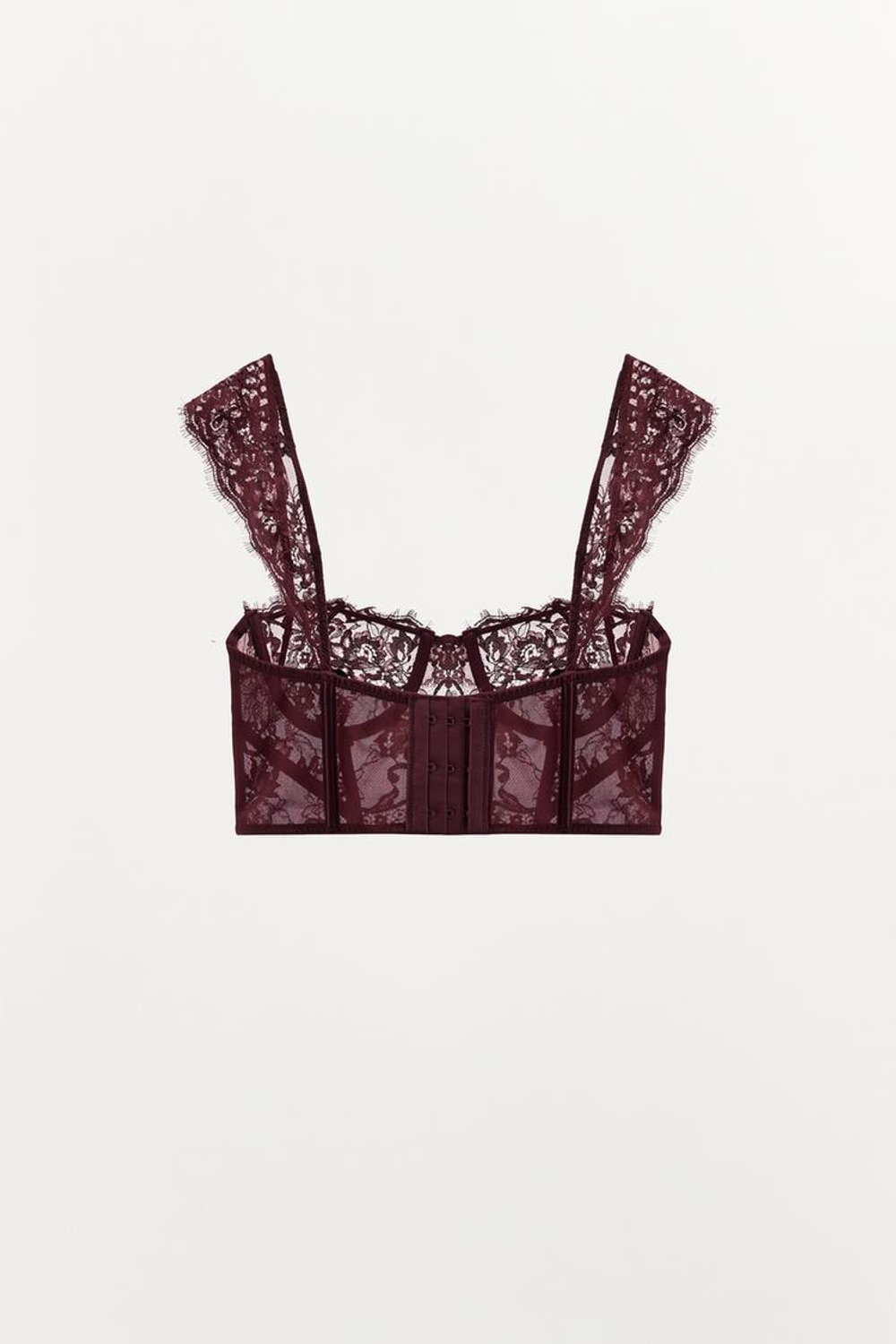 ZARA КРУЖЕВНОЙ БЮСТГАЛЬТЕР НА КОСТОЧКАХ, КОРИЧНЕВЫЙ