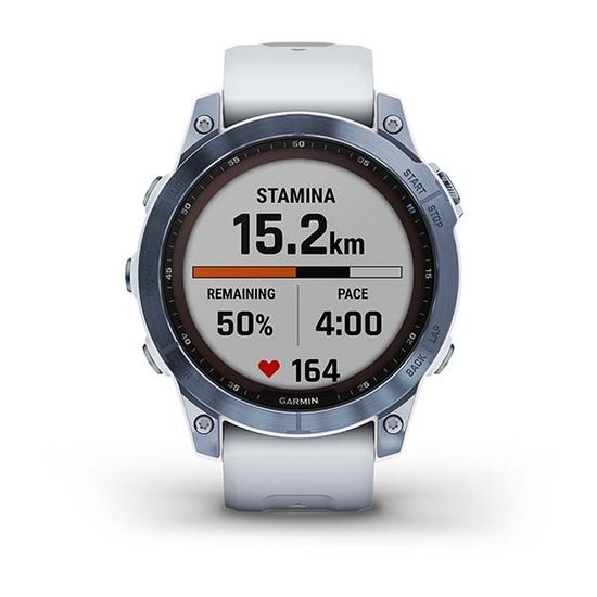 Часы Garmin Fenix 7 Sapphire Solar, cиний титан с белым силиконом 010-02540-25