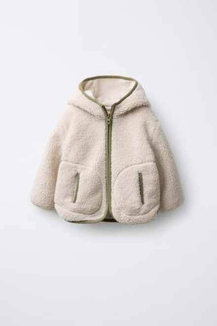ZARA КУРТКА ИЗ ИСКУССТВЕННОЙ ОВЧИНЫ С ФЛИСОМ, ЭКРЮ
