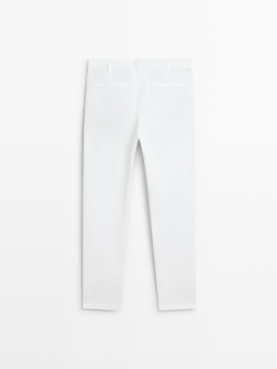 Massimo Dutti Зауженные брюки из смесовой хлопковой ткани, экрю