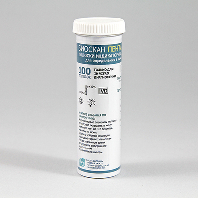 Биоскан ПЕНТА, Глюкоза+белок+рН+кетоны+кровь, 100 полосок, 1уп.
