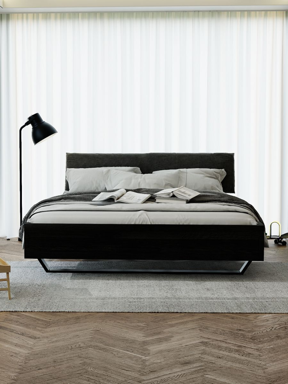 Кровать 200х200 Беллиссима с мягким изголовьем, черный дуб