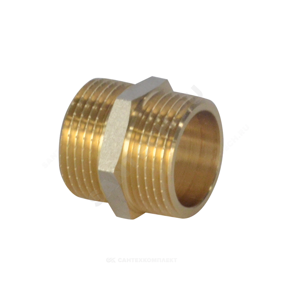 Ниппель латунь никель Ду 32 (1 1/4") НР 9022 ГОСТ 32585-2013 Aquasfera 9022-04
