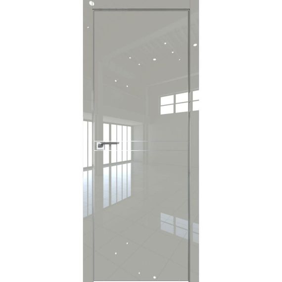 Межкомнатная дверь глянцевая Profil Doors 11LE галька люкс с алюминиевым молдингом