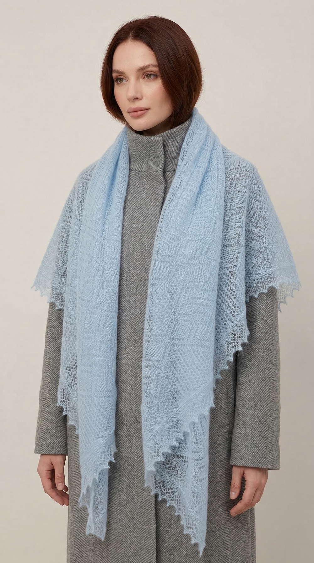 Оренбургский пуховый платок-паутинка А150-04 голубой