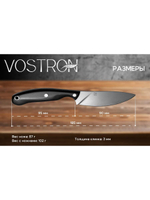 Нож с фиксированным лезвием Vostron Pika сталь х12мф с черными ножнами из кайдекса и темляком из паракорда VSSP12-K