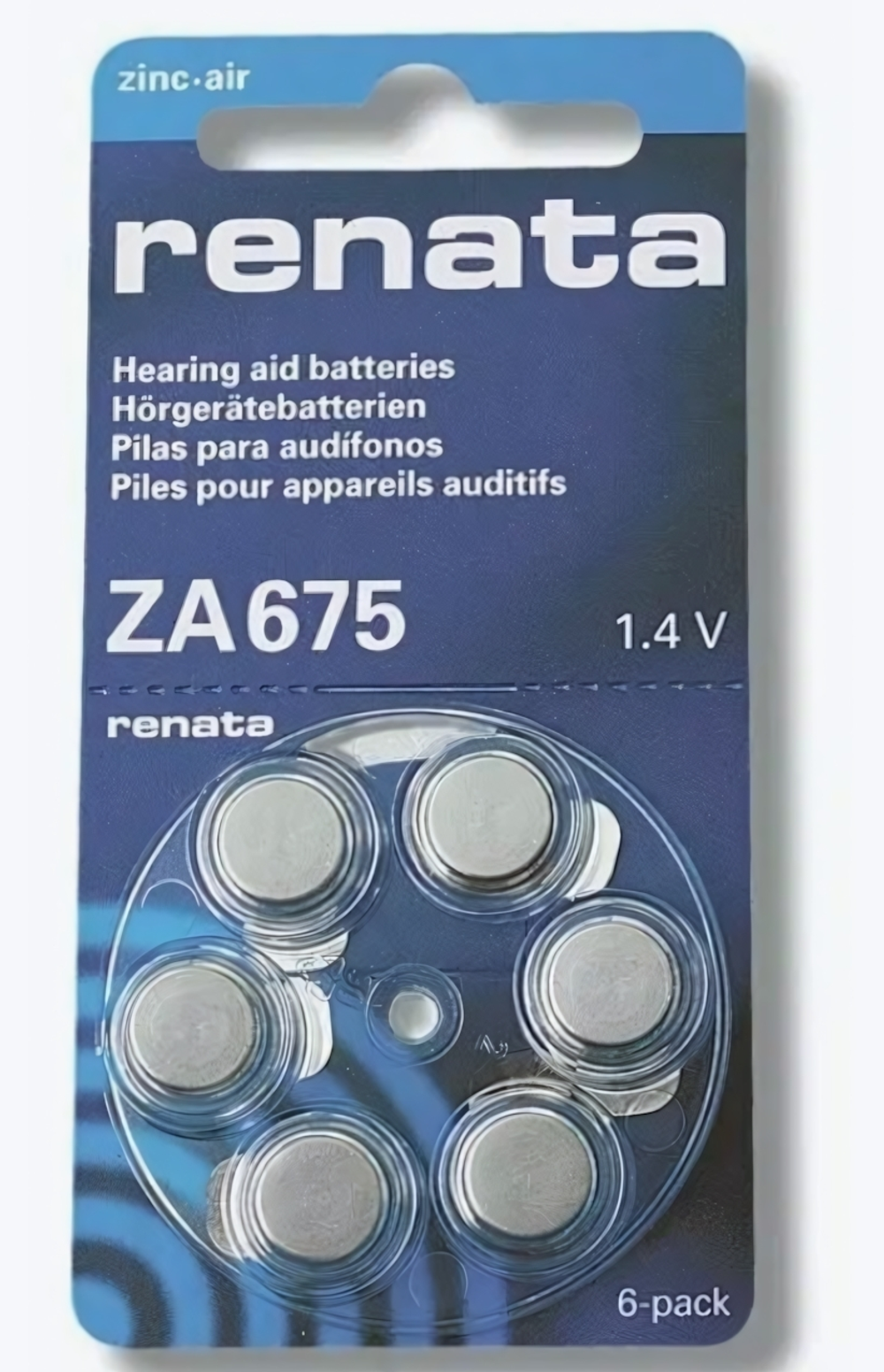 Элемент питания Renata ZA-675 BL/6 для слуховых аппаратов (комплект 6 шт)