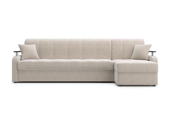 Диван угловой с оттоманкой Денвер 1,2 - Velutto 17 бежевый/  коричневая накладка