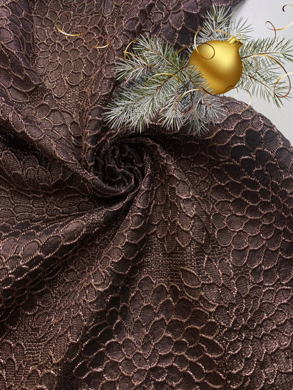 Костюмная жаккард, коричневый, люрекс бронза TR