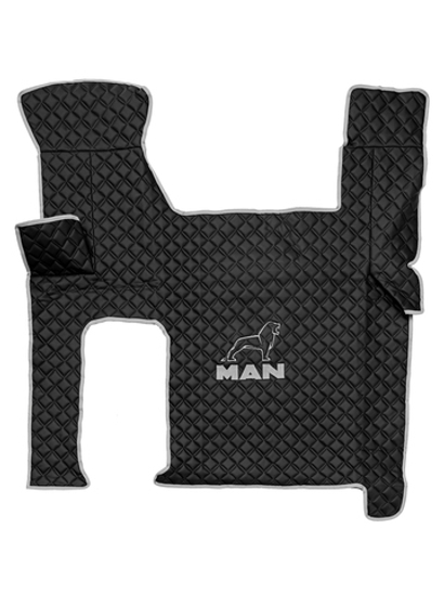 Ковры MAN TGX с 2-мя ящиками (автомат) (экокожа, черный, серый кант, серая вышивка)
