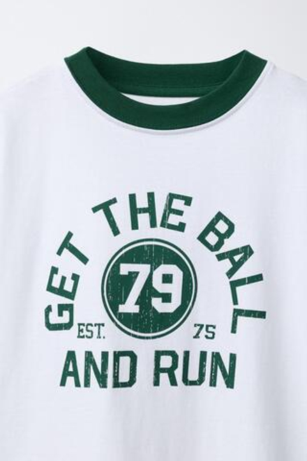 ZARA ФУТБОЛКА В РУБЧИК С КОНТРАСТНЫМИ ВСТАВКАМИ JOGGING, БЕЛЫЙ