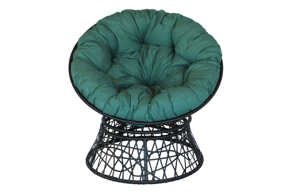 Кресло для отдыха Папасан Адис вращ 360 арт.45123МТ ротанг искусст 1уп. (чер, подушка зеленая) (М)