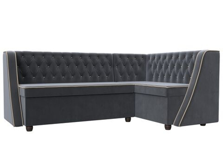 Диван кухонный угловой Лофт правый угол, Серый\Бежевый, Велюр, 104590