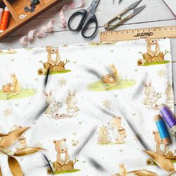 Ткань блэкаут добрые животные в лесу со своей семьёй