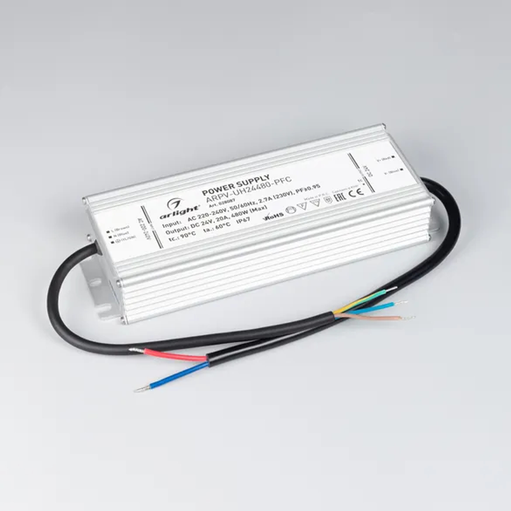 Блок питания ARPV-UH24480-PFC (24V, 20A, 480W) (Arlight, IP67 Металл, 7 лет) 028087