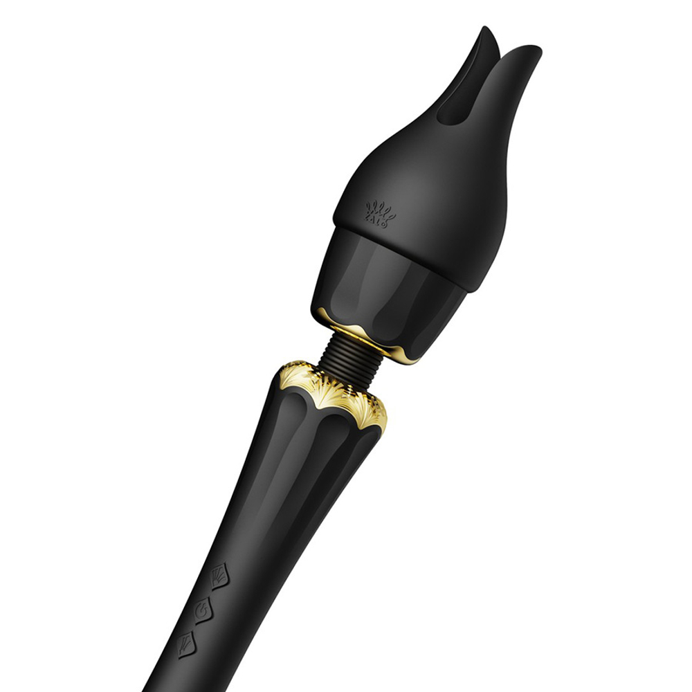 Чёрный аккумуляторный вибратор-вонд 29,1см с насадками Zalo Kyro Wand Massager Obsidian Black