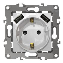 Розетка ЭРА Серия 12 12-4109-03 2P+E 16A-250В штор. с 2xUSB 5В-3А алюминий | Эра 12