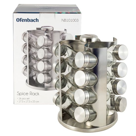 Набор ёмкостей для специй 16 шт. Ofenbach NB 101003 на круглой подставке из нержавеющей стали