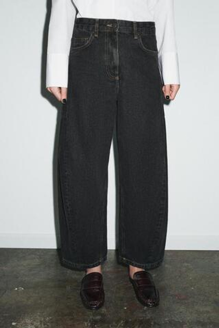 ZARA ДЖИНСЫ ZW COLLECTION ANKLE BALLOON СО СРЕДНЕЙ ПОСАДКОЙ, ЧЕРНЫЙ