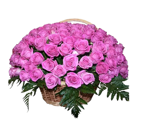 Ритуальная корзина из живых цветов "50 розовых роз, папоротник"