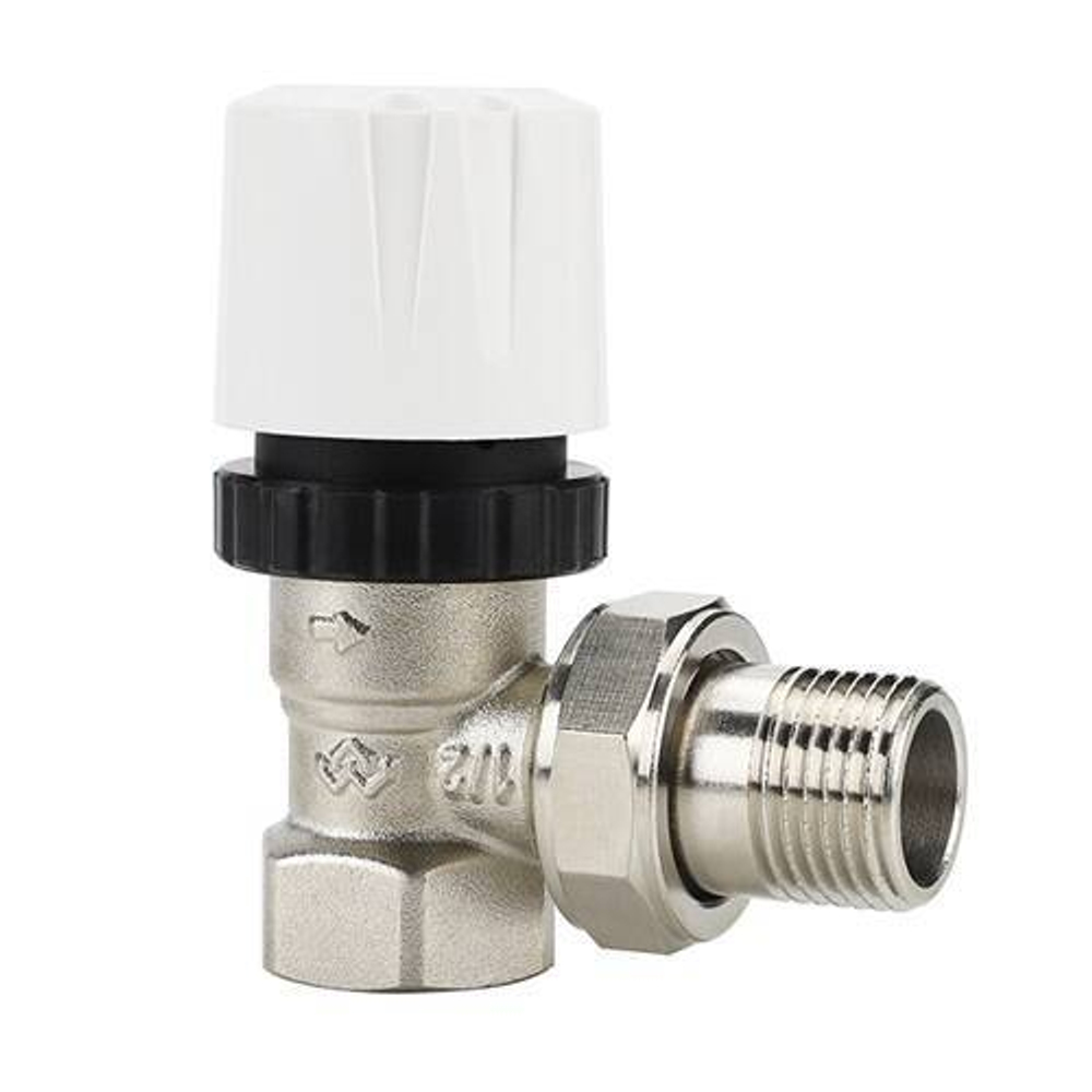 Клапан термостатический угловой Varmega VM104 - 1/2" (ВР/НР-американка, PN10, Tmax 110°C)