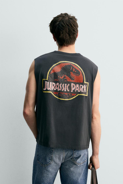 ZARA X DYLAN´S T-SHIRT CLUB ФУТБОЛКА-МАЙКА JURASSIC PARK© UCS LLC AND AMBLIN, ТЕМНЫЙ АНТРАЦИТ