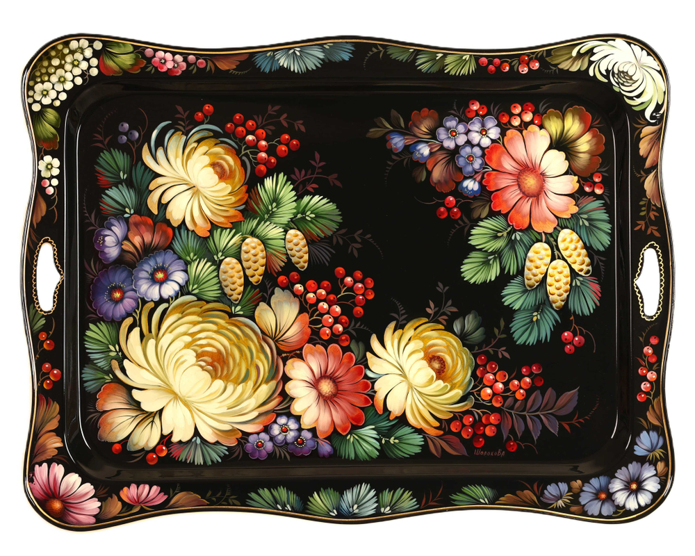 Жостовский поднос декоративный, размер 58х44 см (A29), металлический