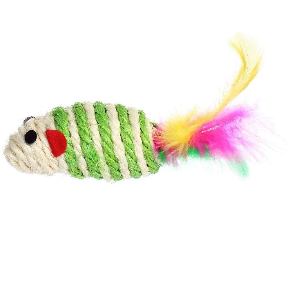 Игрушка - мышка для кошек «ЦЕПКИЕ ЛАПКИ», канатная с пёрышками, микс 3 цвета, 7*3,5см (пакет с хедером)✦