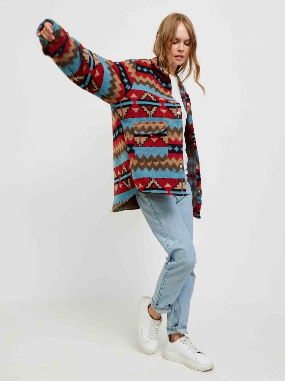 Рубашка Kefirmaykifer Оверсайз Этно красно-синяя