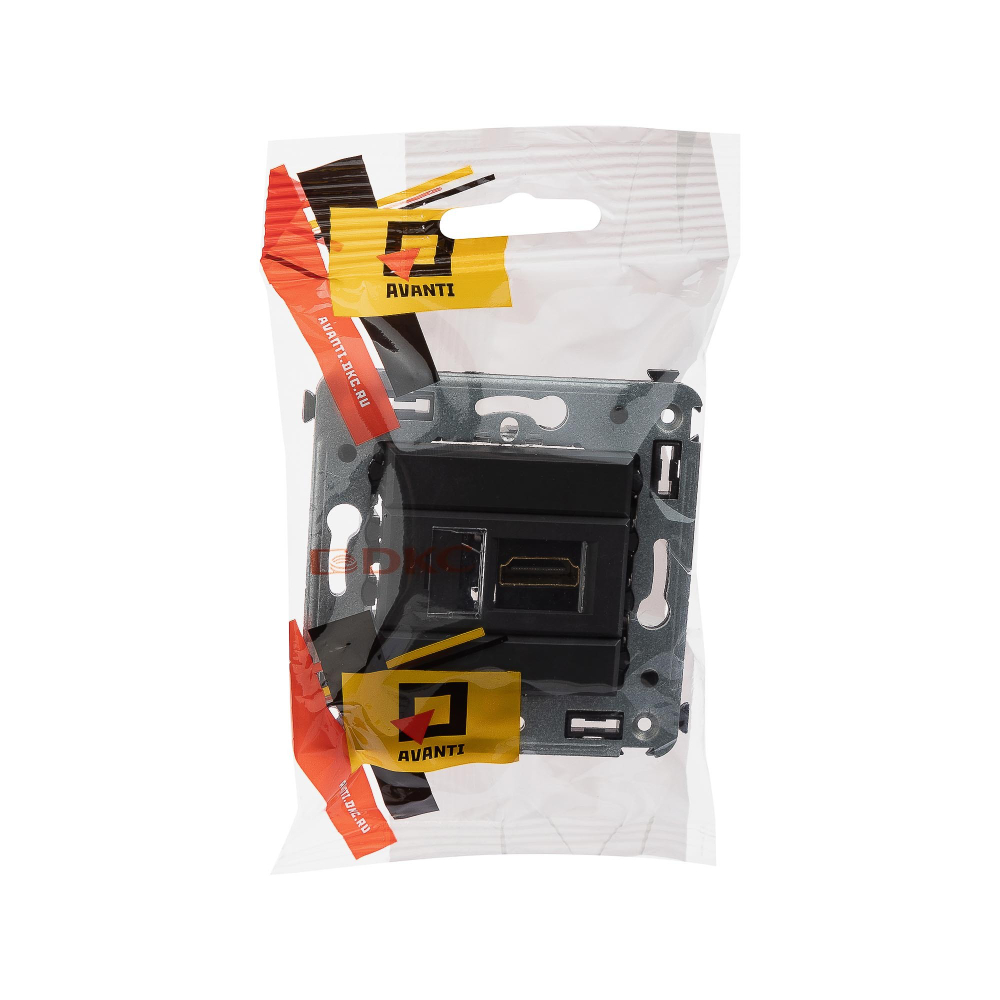 HDMI розетка одинарная в стену, тип А-А, "Avanti", "Черный матовый"