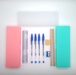 Пенал пластиковый с наполнением, 10 предметов, бирюзовый