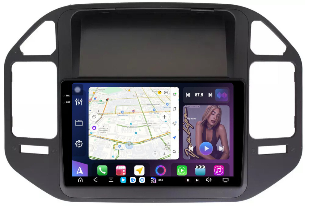 Магнитола для Mitsubishi Pajero 3, Montero 3 1999-2006 (рамка черная) - FarCar GX3237M монитор 9.5" 2K QLED на Android 14, TS20, 6+128Гб, CarPlay, 4G SIM-слот